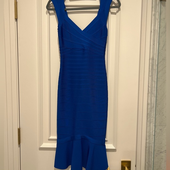 HERVÉ LÉGER Sweetheart Flare Bandage Dress - Bright Blue - Picture 8 of 10